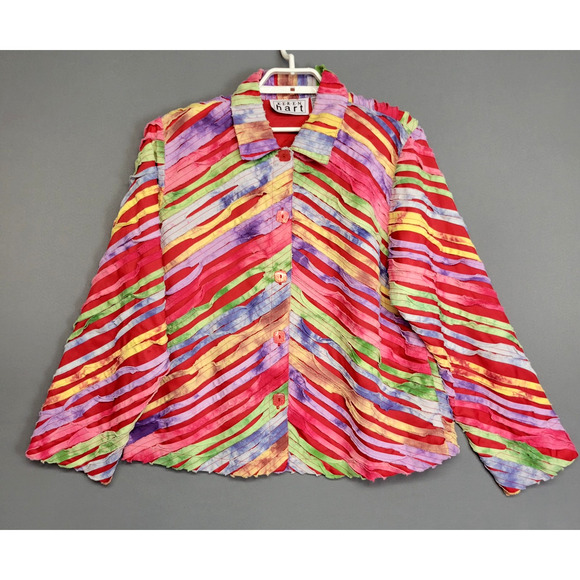KEREN hart Jackets & Blazers - Keren Hart Top Jacket Womens XL Button Up Textured Striped Artsy Shirt Top Y2K